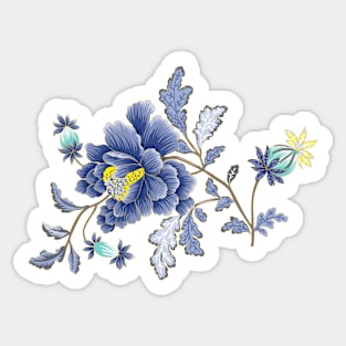 Blue Oriental Florals Sticker